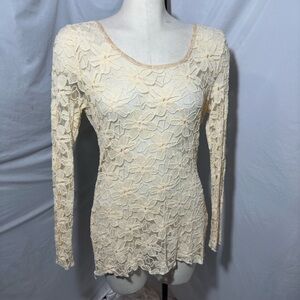 Young Essence Ivory Buttercream Lace Tunic Floral Sheer Long Sleeve Large Top